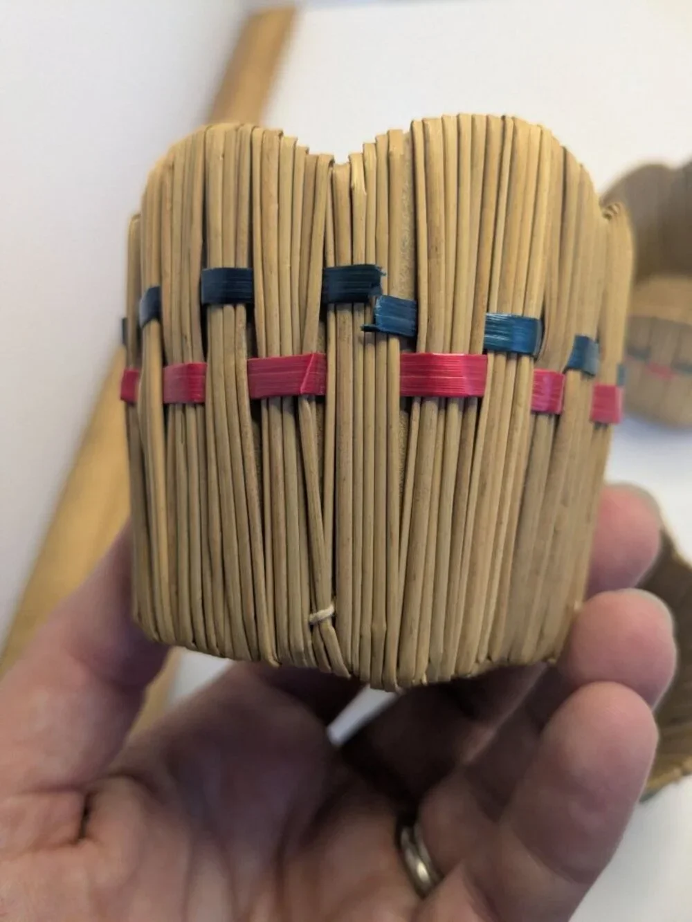 Vtg. Japanese Tiki Barware Raffia Straw Woven Glass Holders Set Of 6 1950s